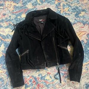 Miss Sixty Black Suede Western Moto Style Fringe Jacket / medium